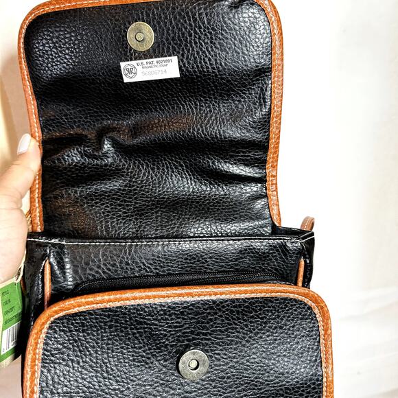 VTG Esprit Accessories Cross Body Bag Magnetic Snap Leather Black Brown - Picture 7 of 10
